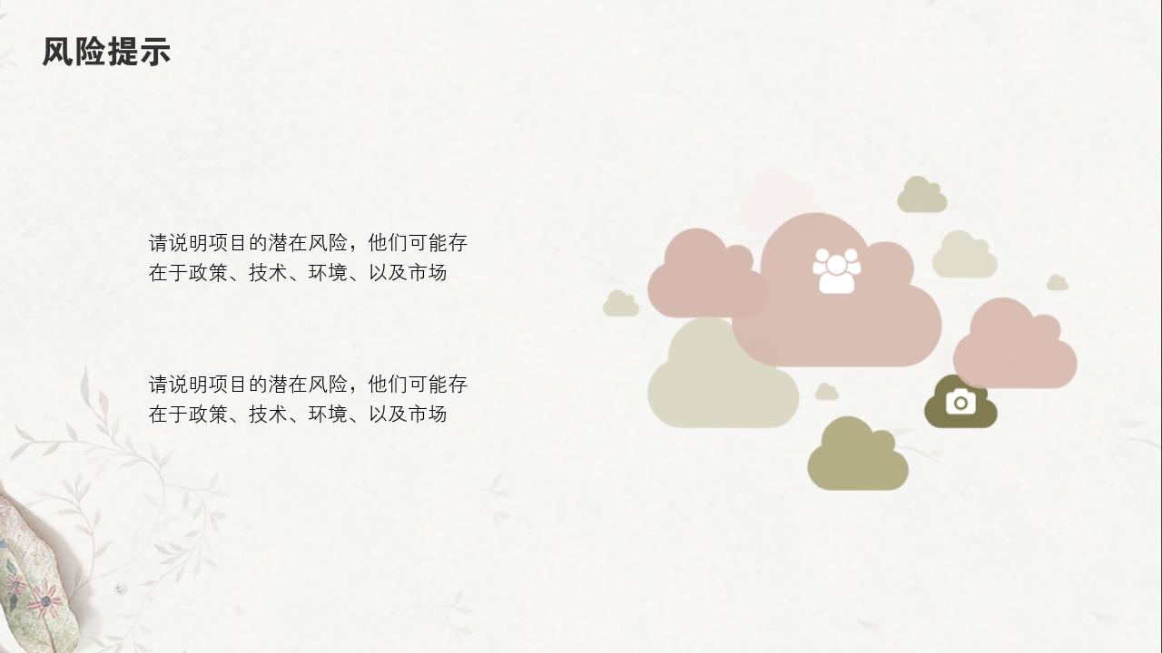 淡红树叶项目可行性研究PPT模版-风险提示