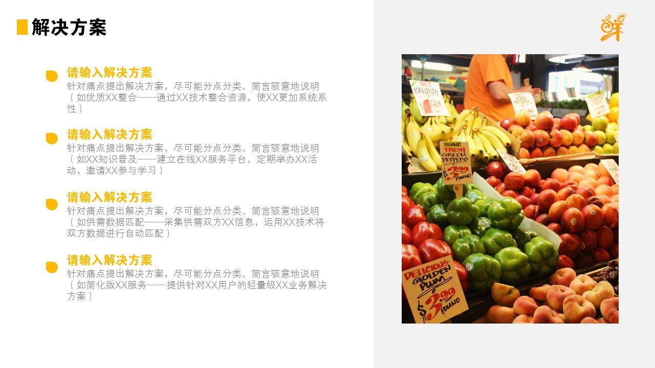 生鲜农产品餐饮商业计划书PPT模板-解决方案