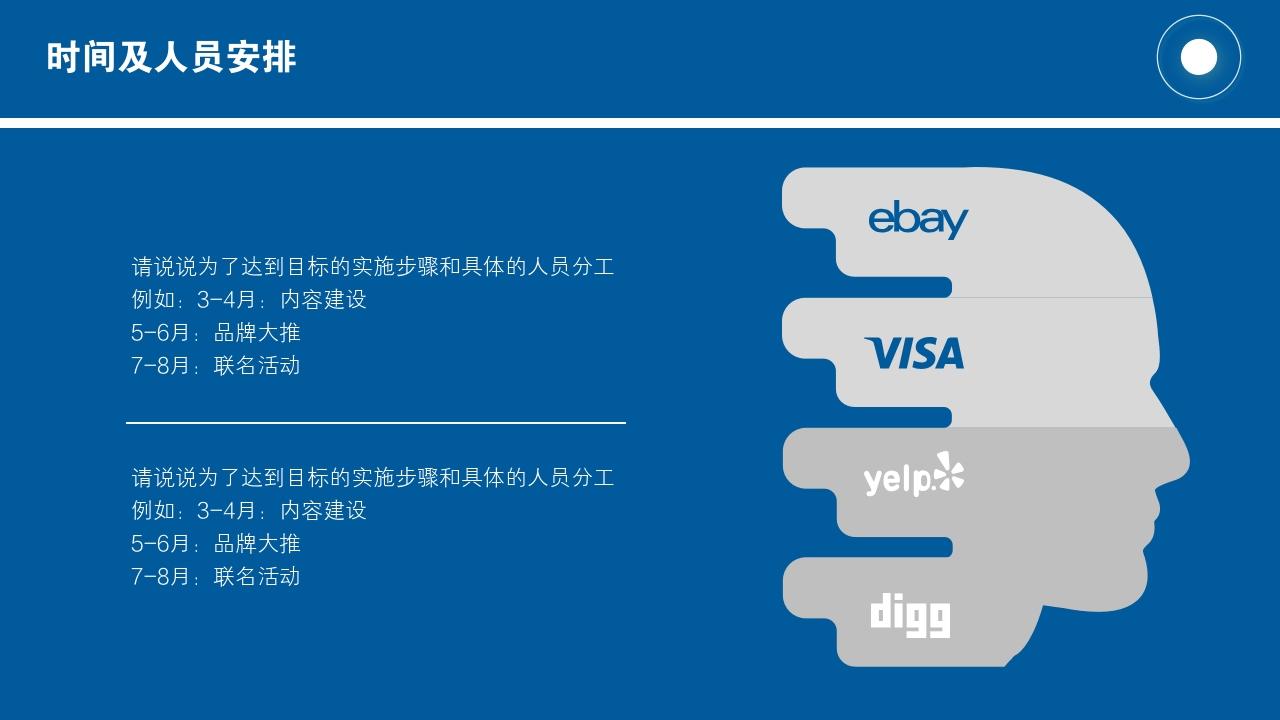 蓝色商务通用项目运营方案PPT模版-时间及人员安排